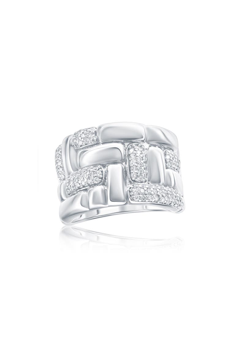 Cubic Zirconia Checkered Woven Band Ring, Alternate, color, SILVER