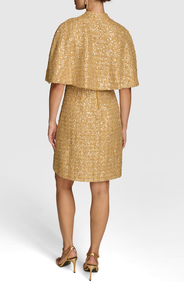 Donna Karan New York Sequin Tweed Cape & Sheath Dress Set, Alternate, color, Gold
