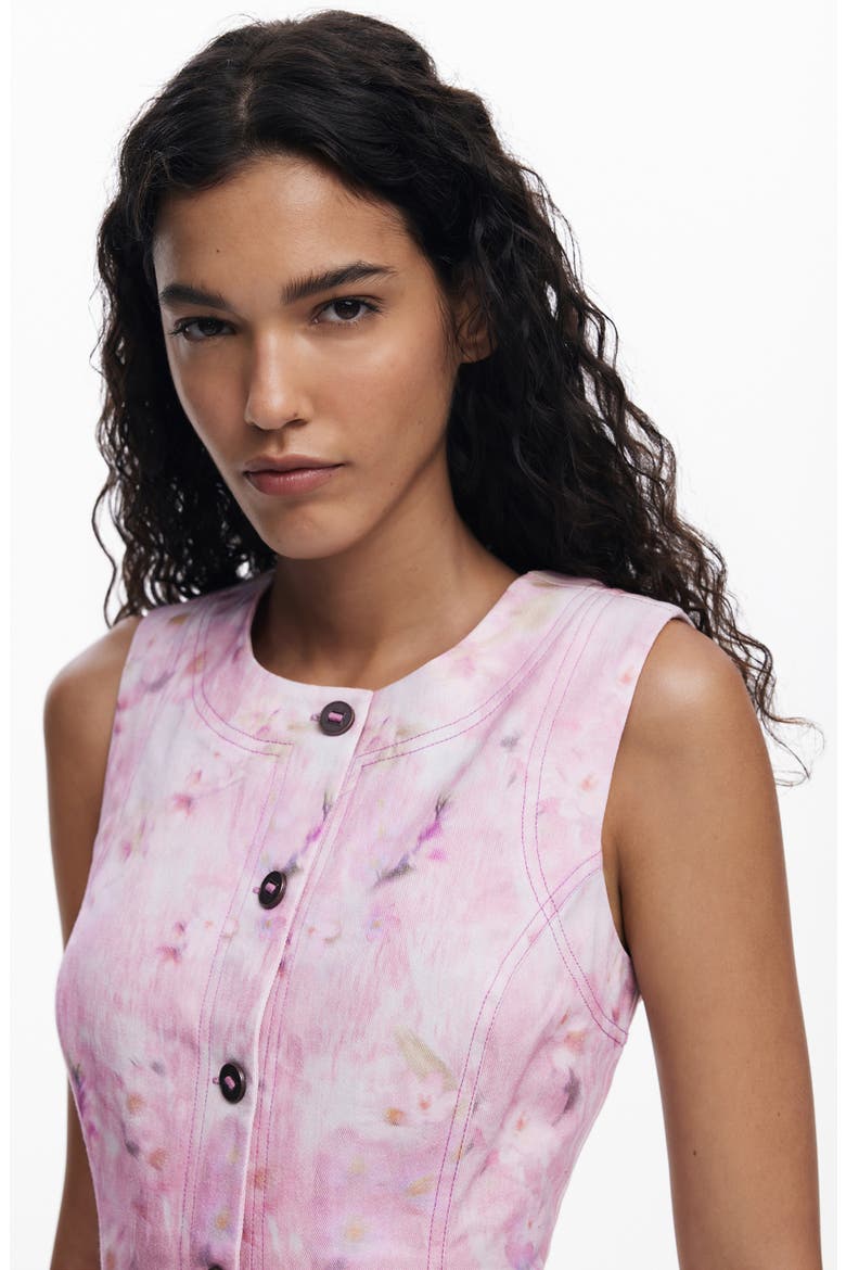 Floral Sleeveless Button Front Sheath Dress, Alternate, color, PINK