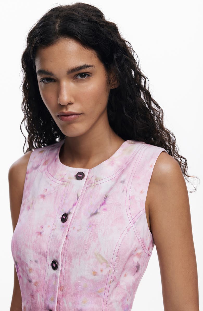 Desigual Floral Sleeveless Button Front Sheath Dress, Alternate, color, Pink