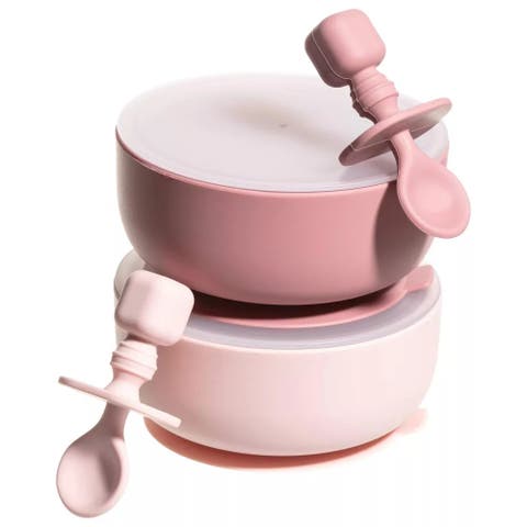 Silicone Baby Feeding Set with Suction Bowls & Spoons, 4-Piece