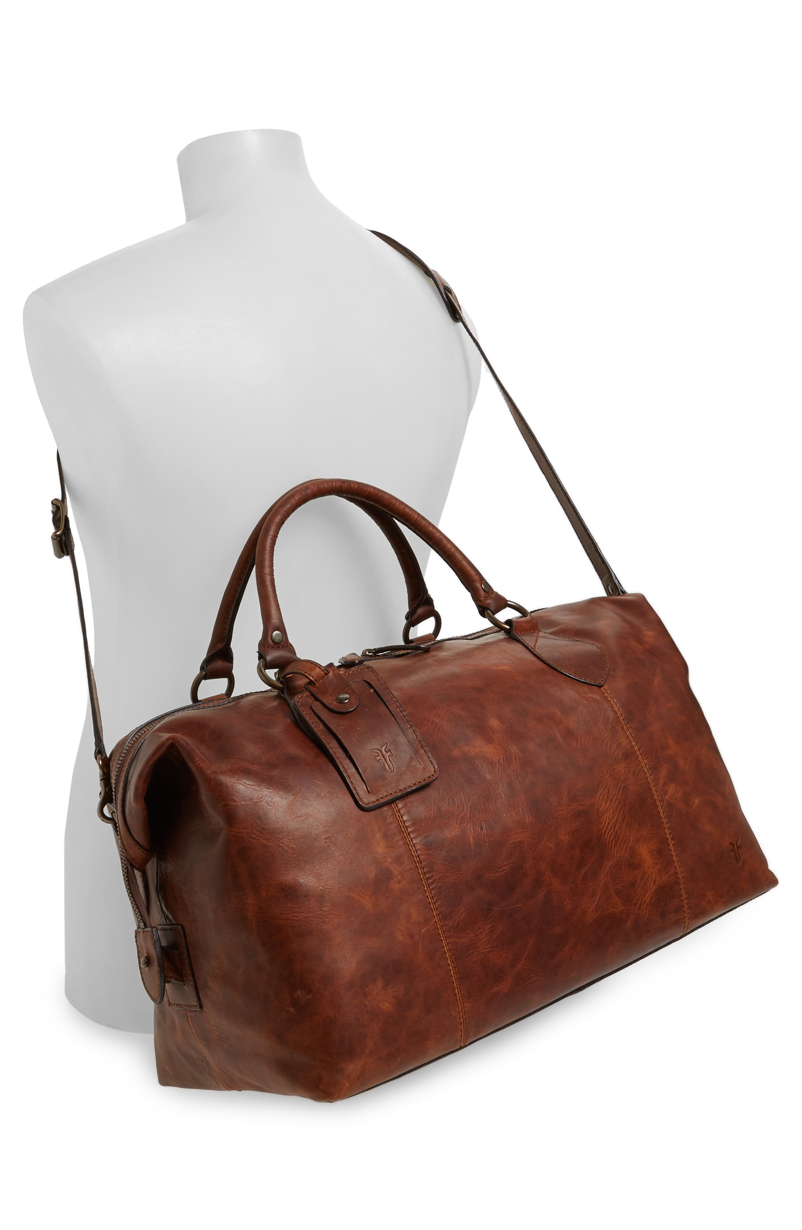 Frye 'Logan' Leather Overnight Bag, Alternate, color, Cognac