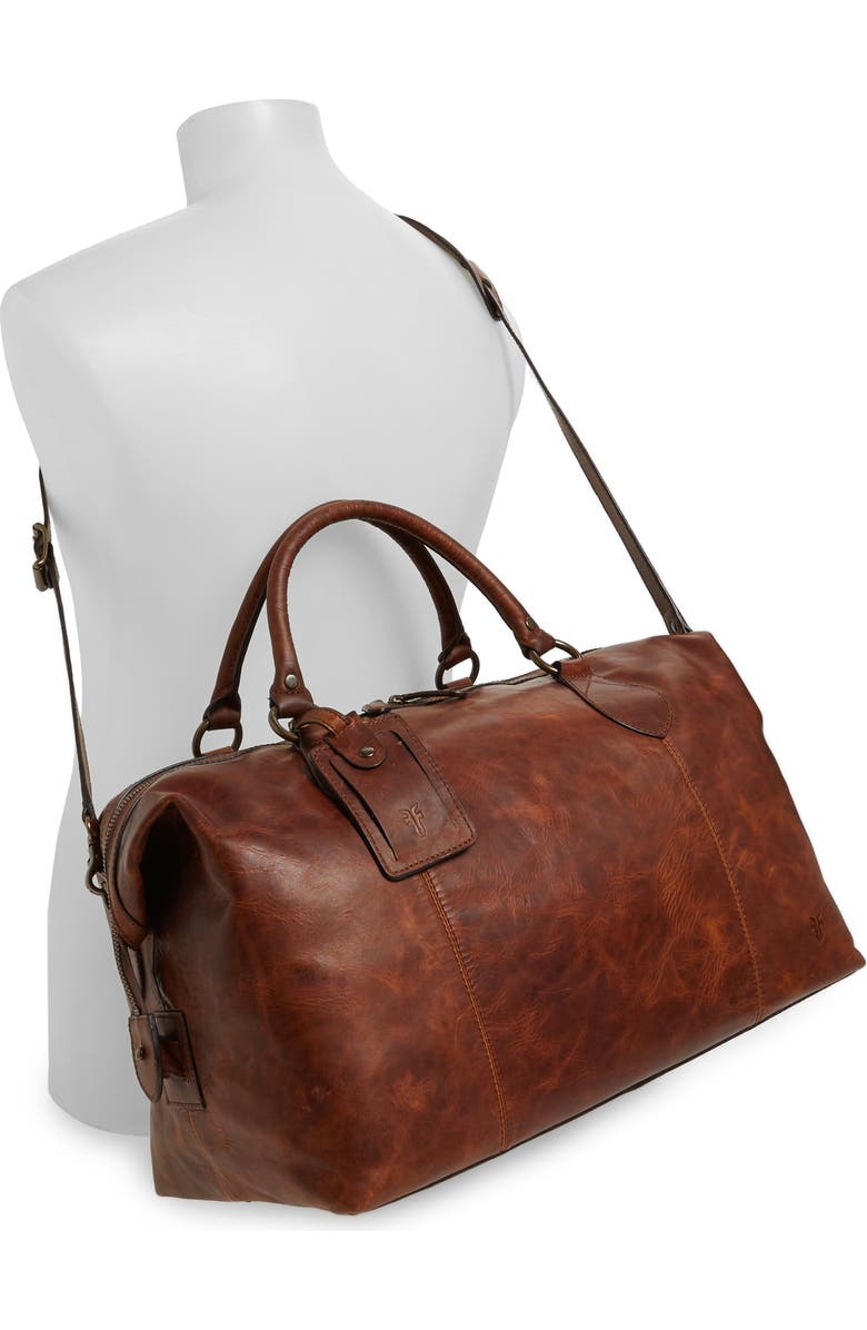 Frye 'Logan' Leather Overnight Bag, Alternate, color, Cognac