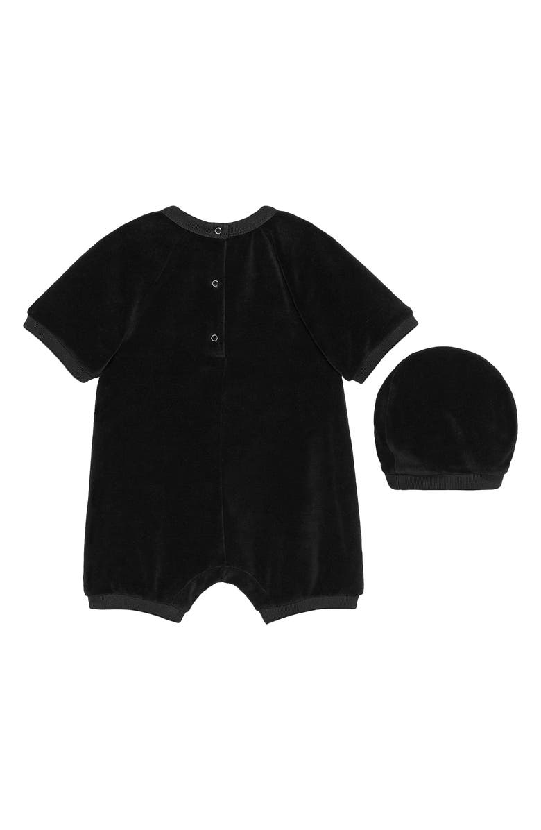 Gucci Embroidered Velour Romper & Hat Set, Alternate, color, 
