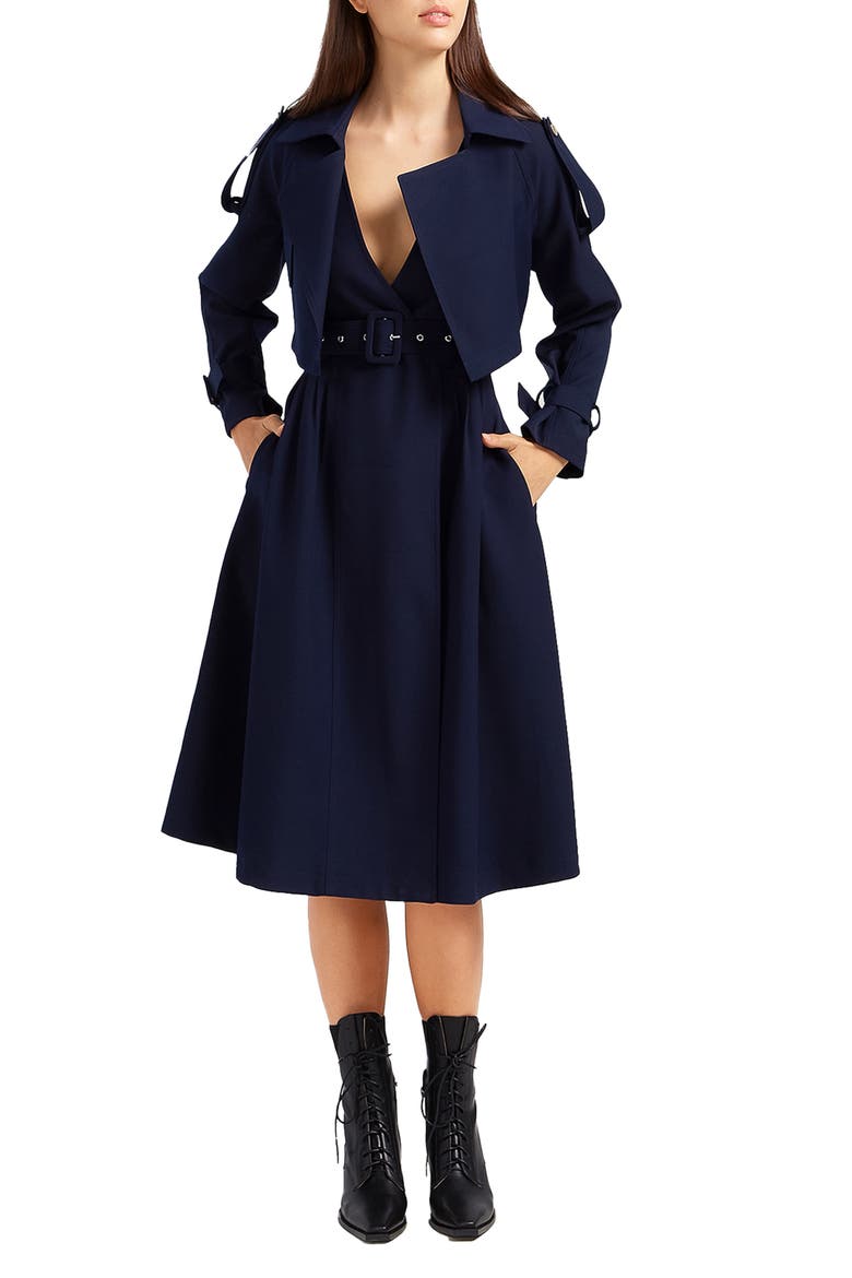 Manhattan Crop Trench Coat, Main, color, NAVY