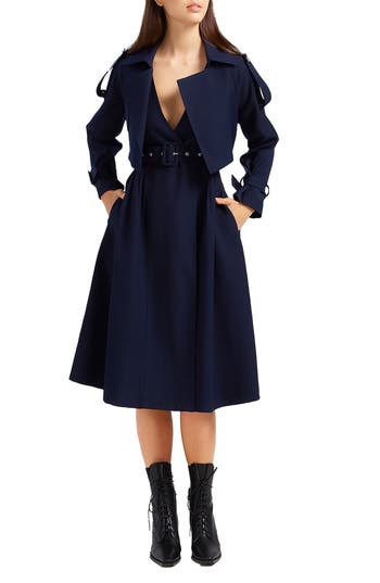 Belle & Bloom Manhattan Crop Trench Coat In Navy
