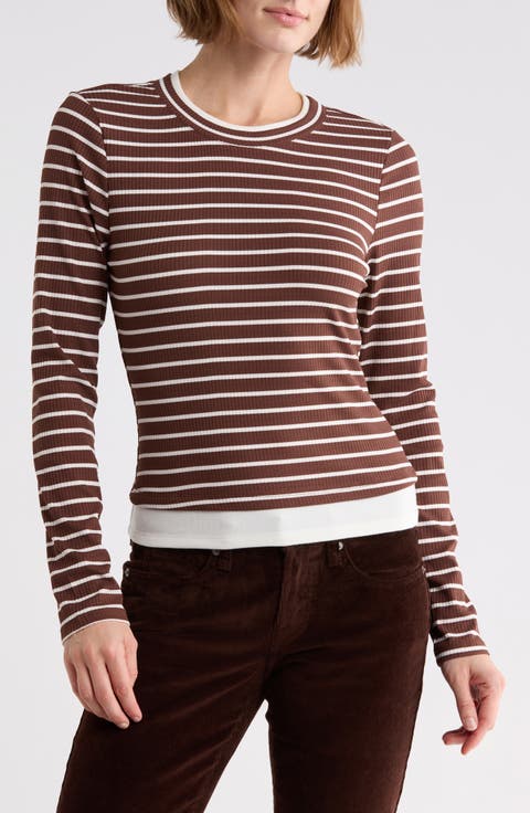 Striped Long Sleeve Crewneck Knit Top