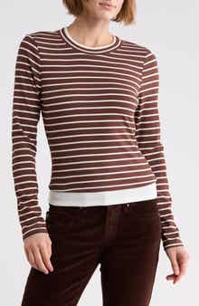 Striped Long Sleeve Crewneck Knit Top