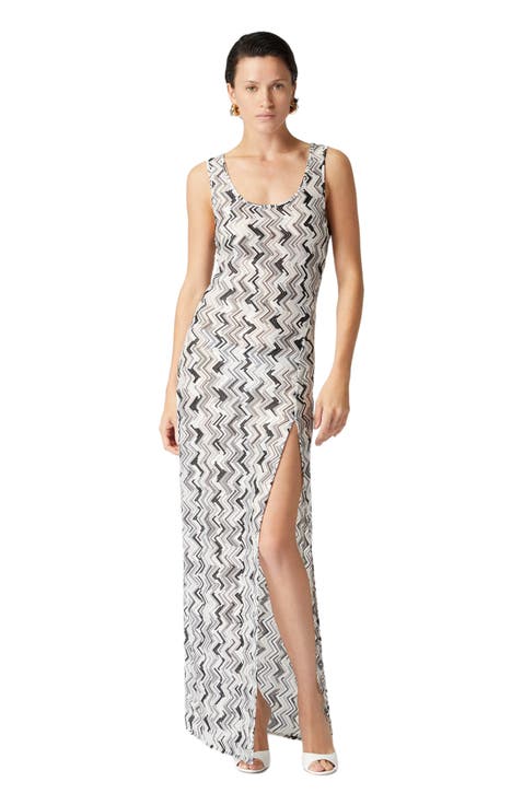 Long Cover-up Dress In Slub Zigzag Viscose Blend