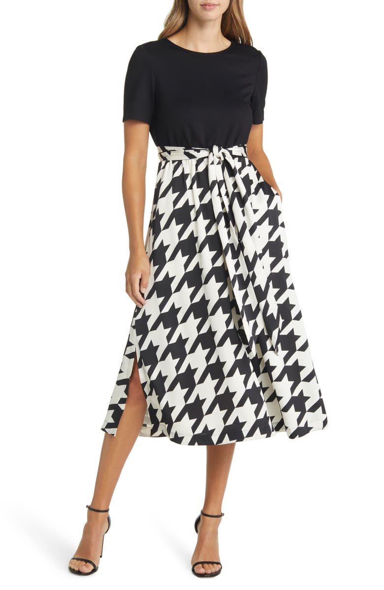 Anne Klein Houndstooth A-Line Midi Dress, Main, color,