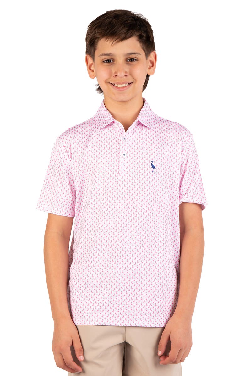 TailorByrd Kids' Flamingo Print Performance Polo, Main, color, 
