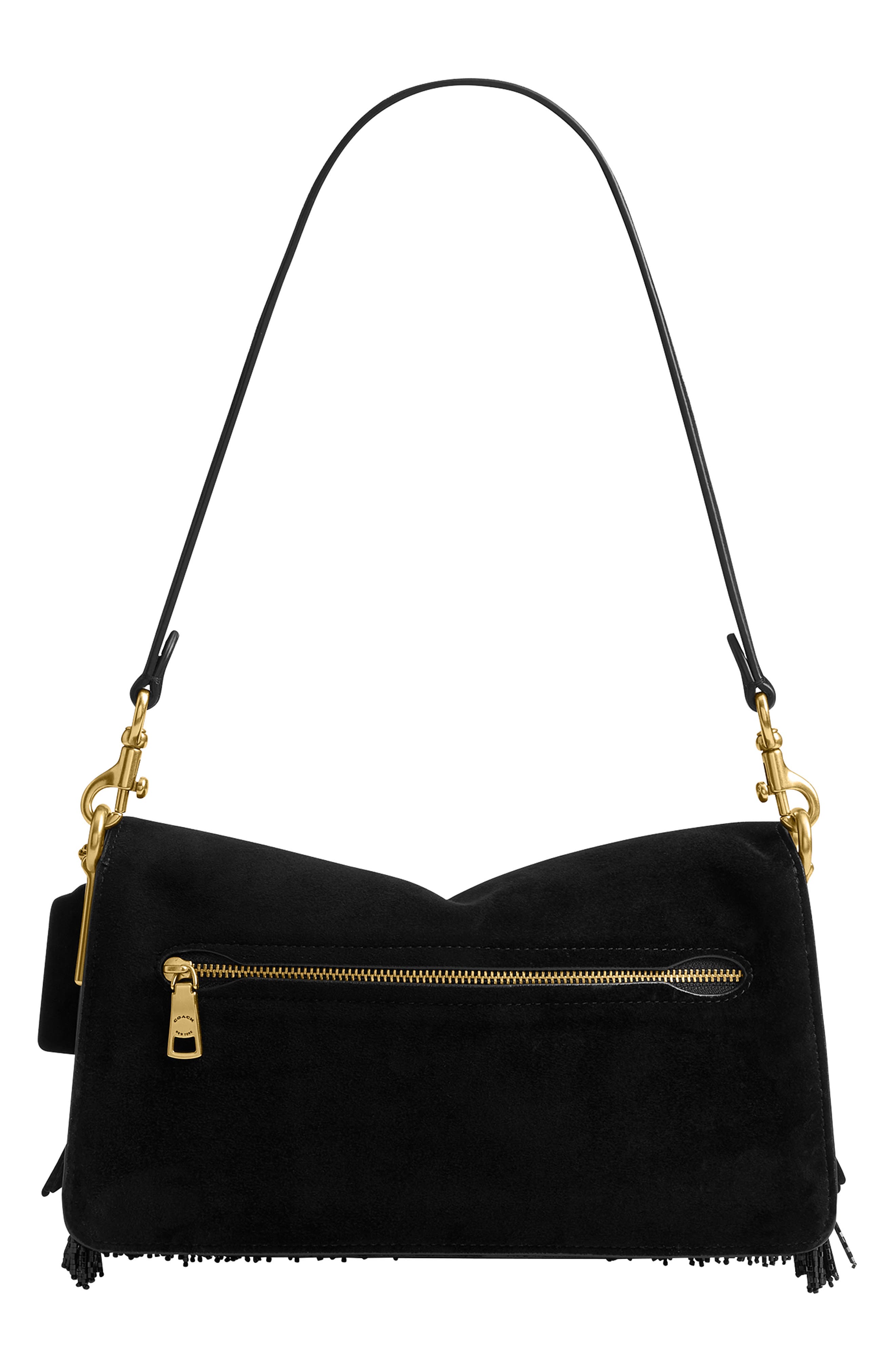 COACH Tabby Crystal Beaded Fringe Leather Shoulder Bag, Alternate, color, B4/ Black