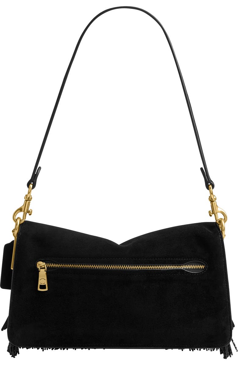 COACH Tabby Crystal Beaded Fringe Leather Shoulder Bag, Alternate, color, B4/ Black