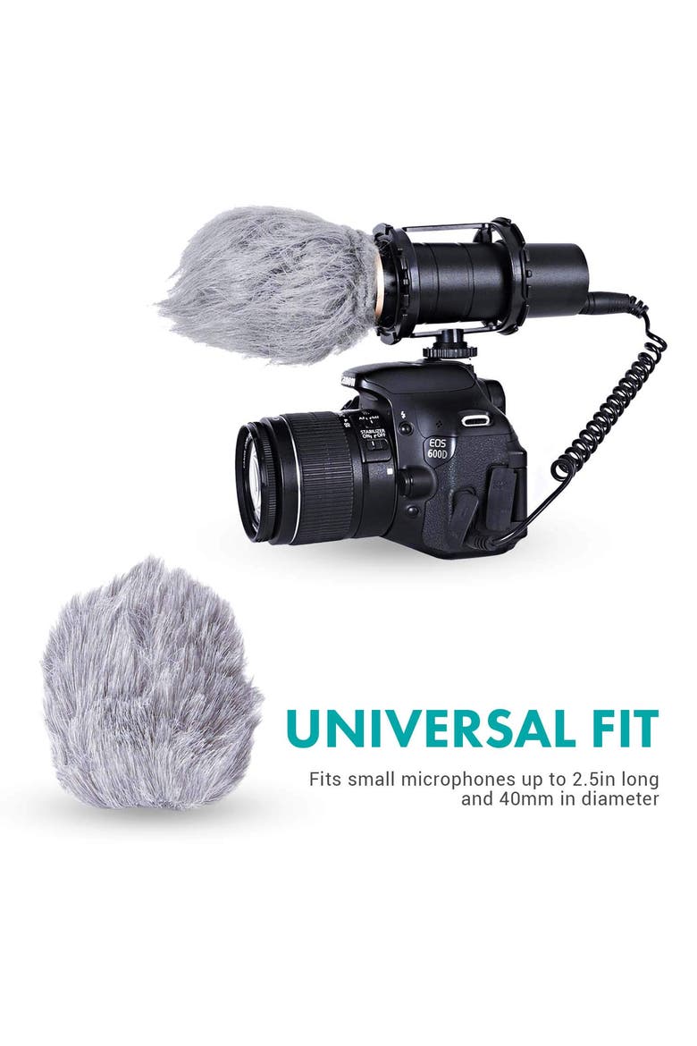WS1 Furry Outdoor Microphone Windscreen Muff for Small Compact Microphones up to 2.5 X 40mm, Alternate, color, Black