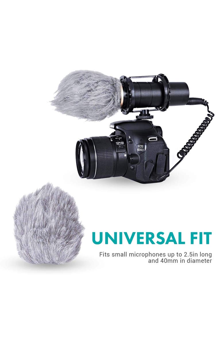 MOVO WS1 Furry Outdoor Microphone Windscreen Muff for Small Compact Microphones up to 2.5 X 40mm, Alternate, color, Black
