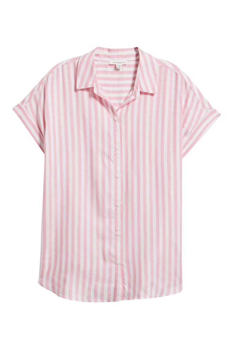 Kenzie Stripe Short Sleeve Button-Up Shirt, Alternate, color, PEARL PINK
