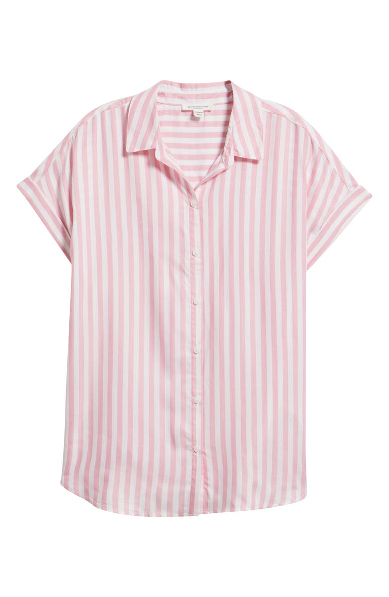 beachlunchlounge Kenzie Stripe Short Sleeve Button-Up Shirt, Alternate, color, Pearl Pink