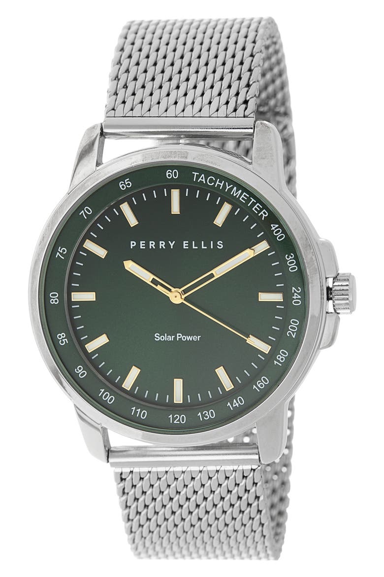 Solar Powered Mesh Bracelet Watch, 41mm, Main, color, SILVER