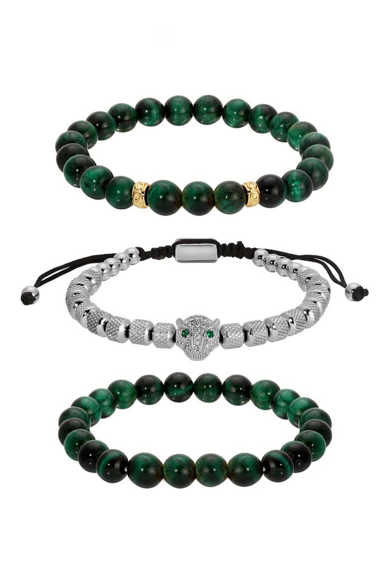 3-Pack Leopard Green Tigers' Eye Bracelets, Alternate, color, SILVER