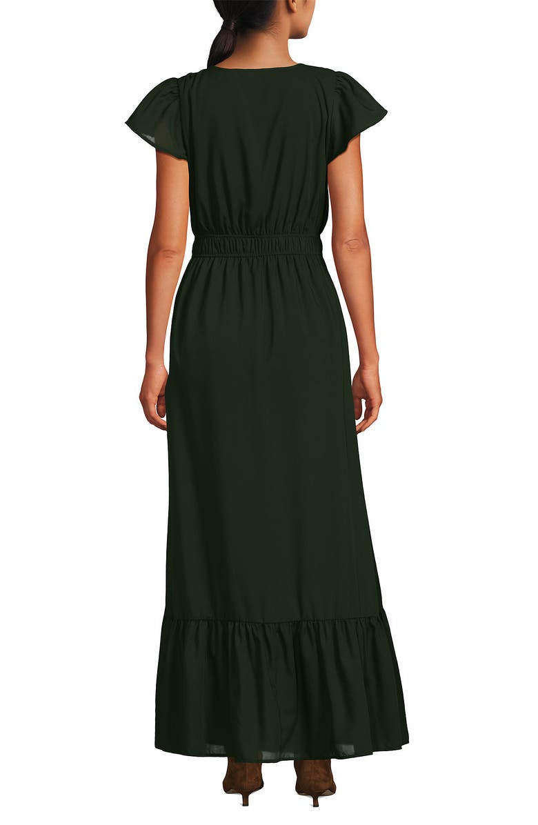Lands' End Vneck Flutter Sleeve Maxi Dress, Alternate, color, Dark Green