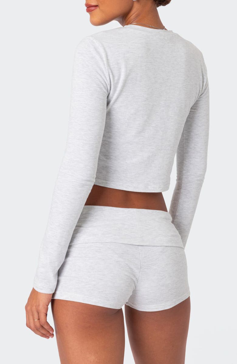 EDIKTED Meg Long Sleeve Crop Top, Alternate, color, Gray-Melange