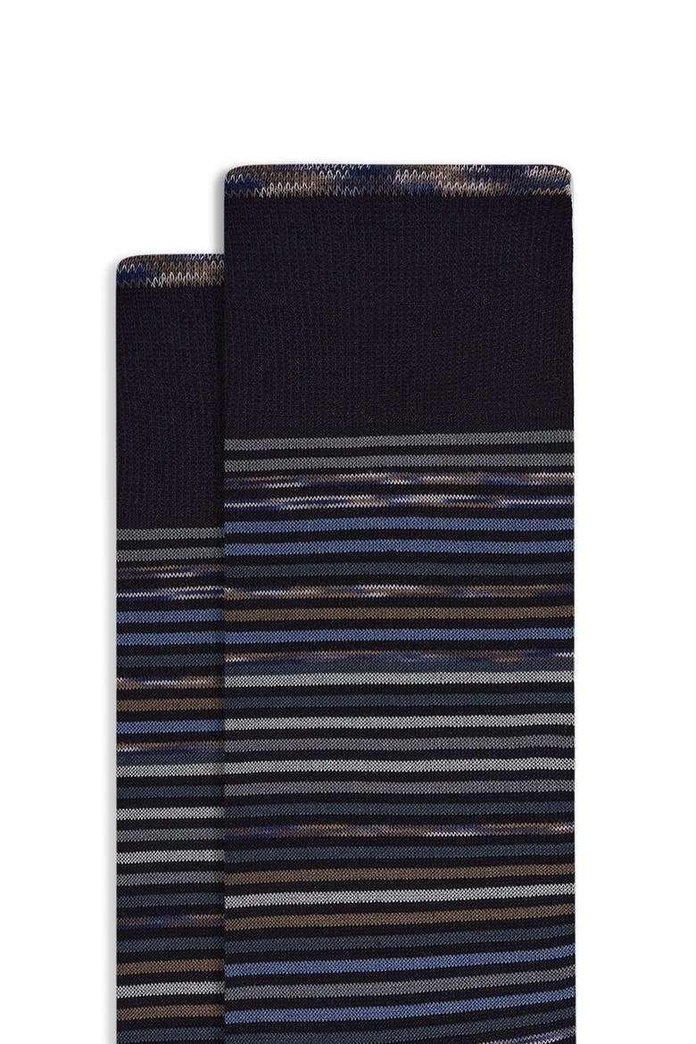 Stripe Mercerized Cotton Blend Dress Socks, Alternate, color, BLACK