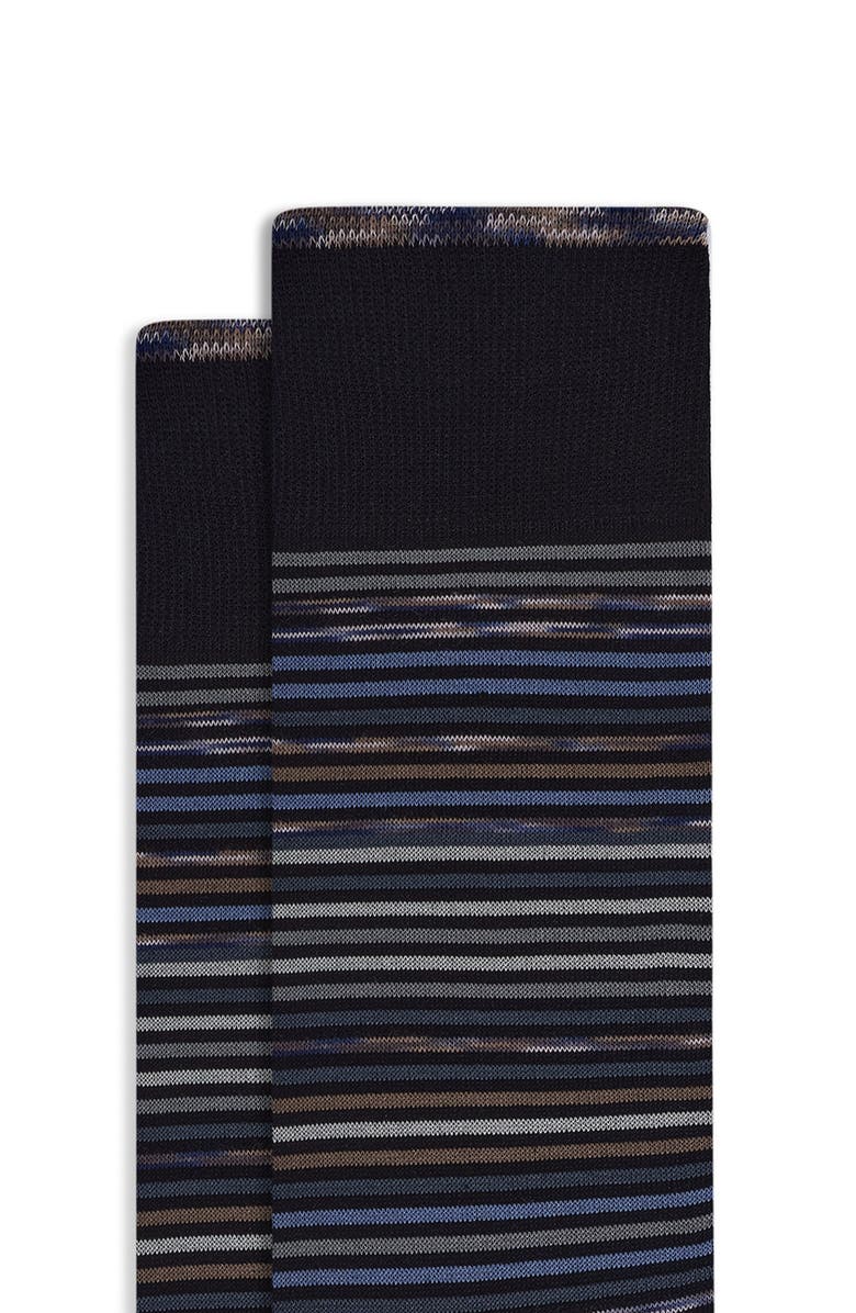 Bugatchi Stripe Mercerized Cotton Blend Dress Socks, Alternate, color, Black