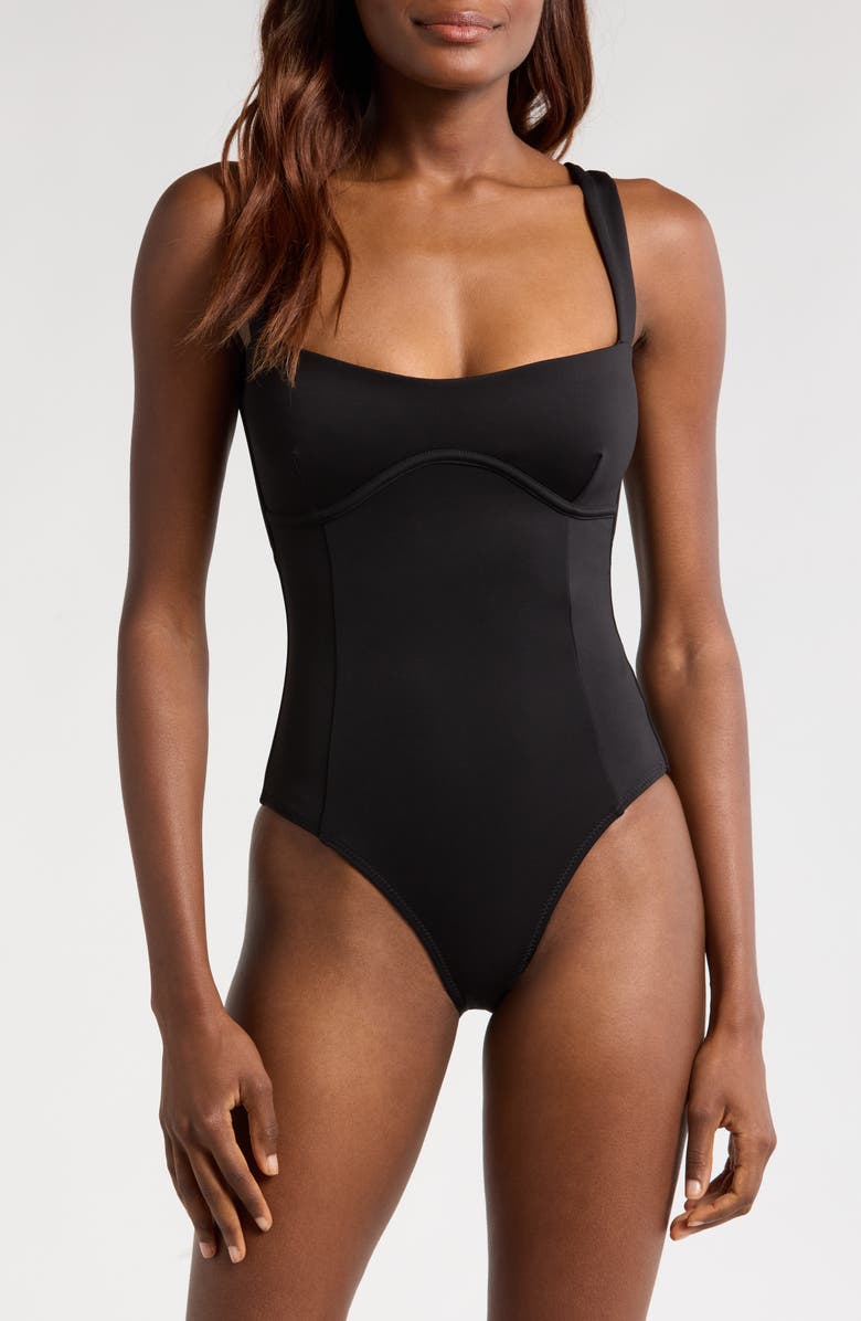 Good American Compression One-Piece Swimsuit, Main, color, Black001