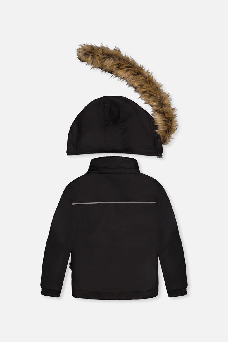 Play Faux Fur Hood Jacket & Reinforced Pants Two Piece Snowsuit, Alternate, color, Black and Beige