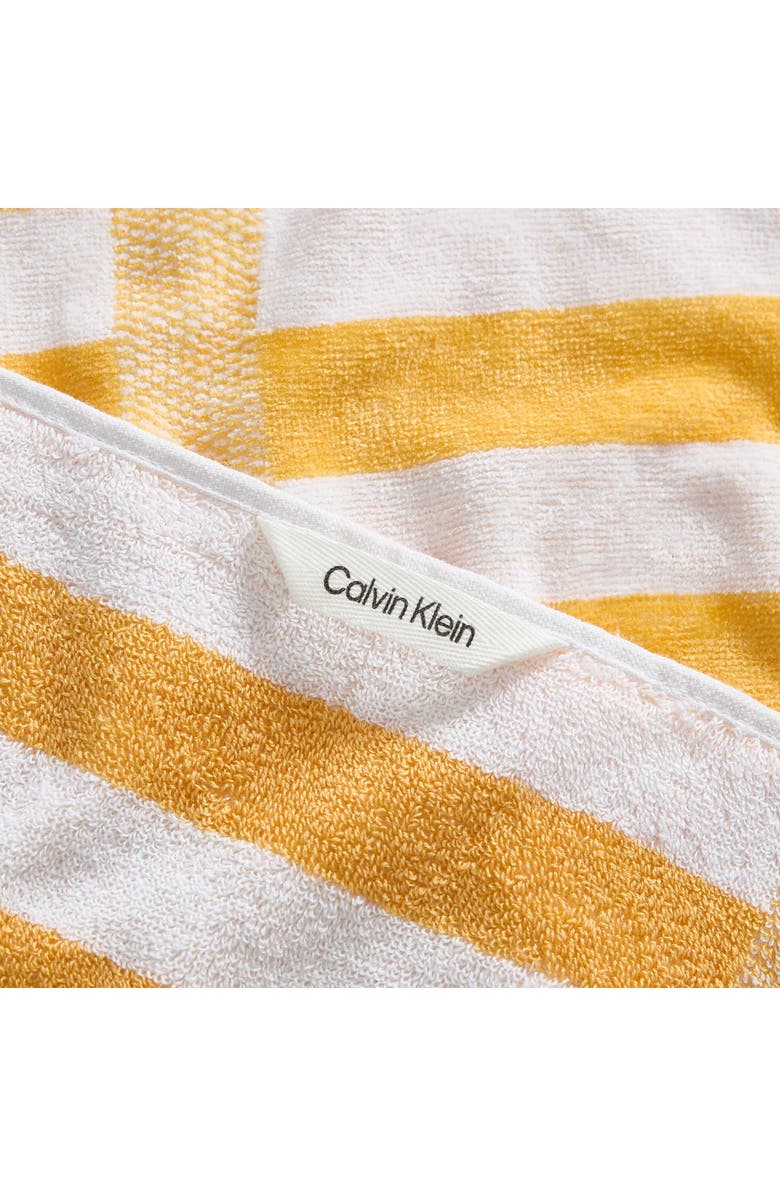 Calvin Klein Mingled Check Stripe Beach Towel, Alternate, color, Pale Marigold/ White