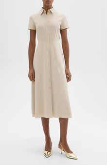 Theory Short Sleeve Linen Blend Midi Shirtdress