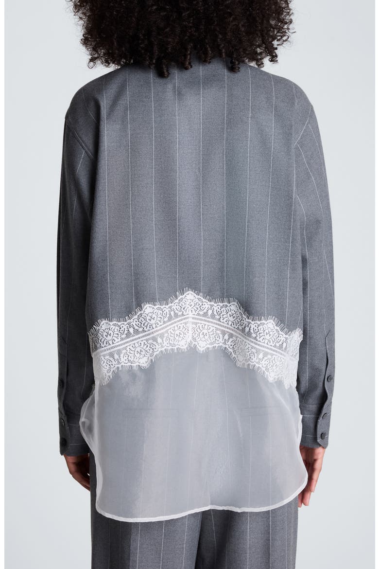 Pinstripe Lace Trim Oversized Button Front Shirt, Alternate, color, MED HEATHER GREY / WHITE