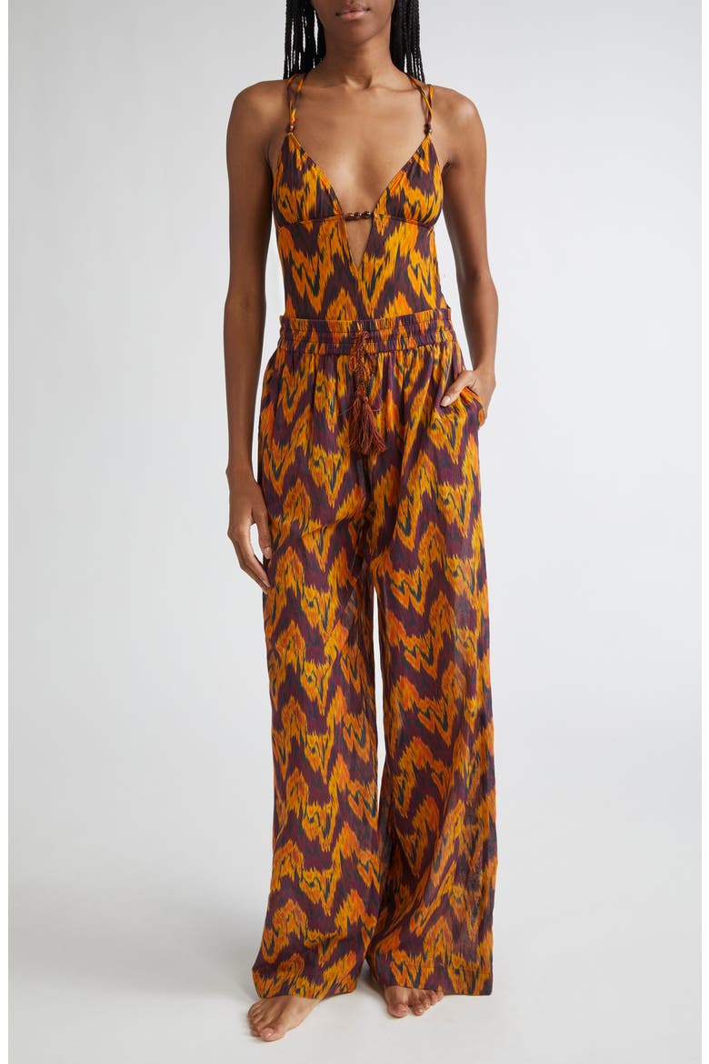 Azra Print Wide Leg Cover-Up Pants, Alternate, color, TERRA
