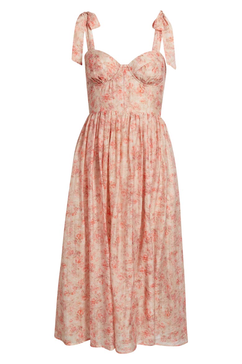 Leighton Tie Shoulder Organza Fit & Flare Dress, Alternate, color, CORAL MULTI