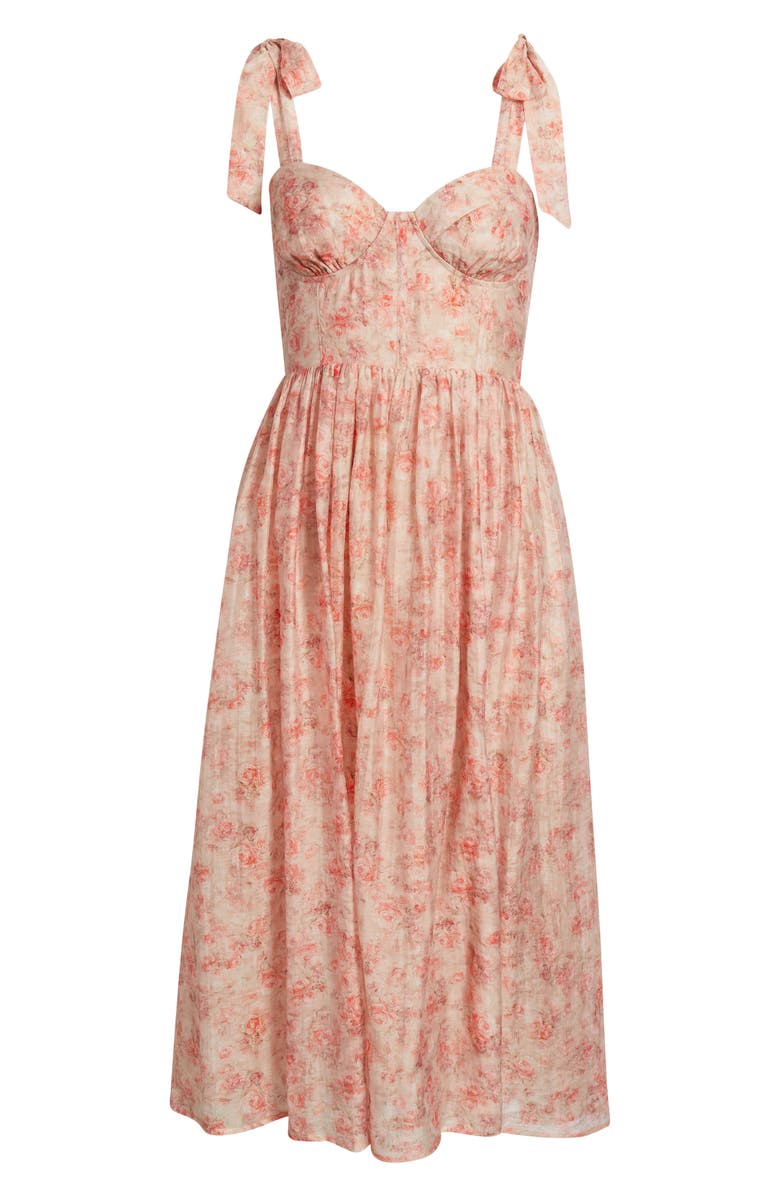 Lulus Leighton Tie Shoulder Organza Fit & Flare Dress, Alternate, color, Coral Multi