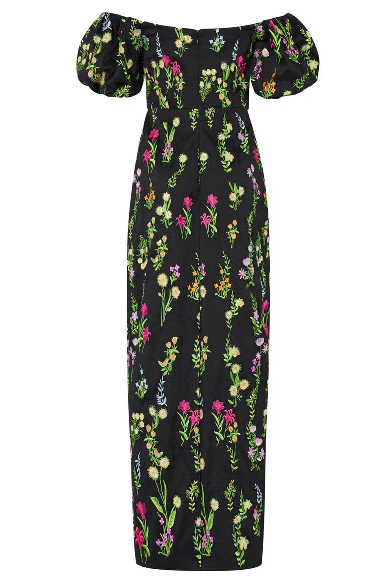 Nira Bloom Embroidered Off the Shoulder Gown, Alternate, color, BLACK MULT