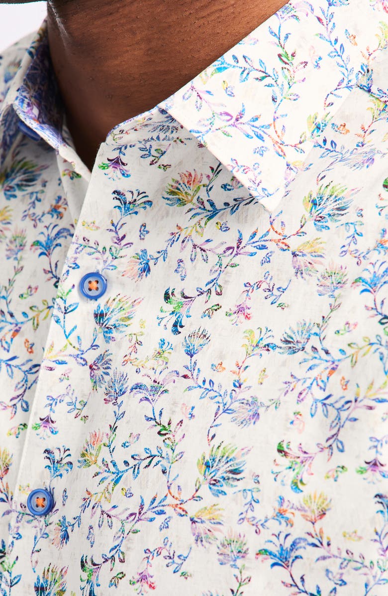 Robert Graham Floral Print Cotton Button-Up Shirt, Alternate, color, White Multi