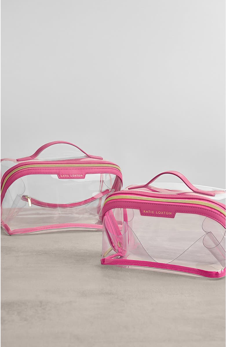 Katie Loxton Large Clear Fold-Out Wash Bag, Alternate, color, Sugar Pink