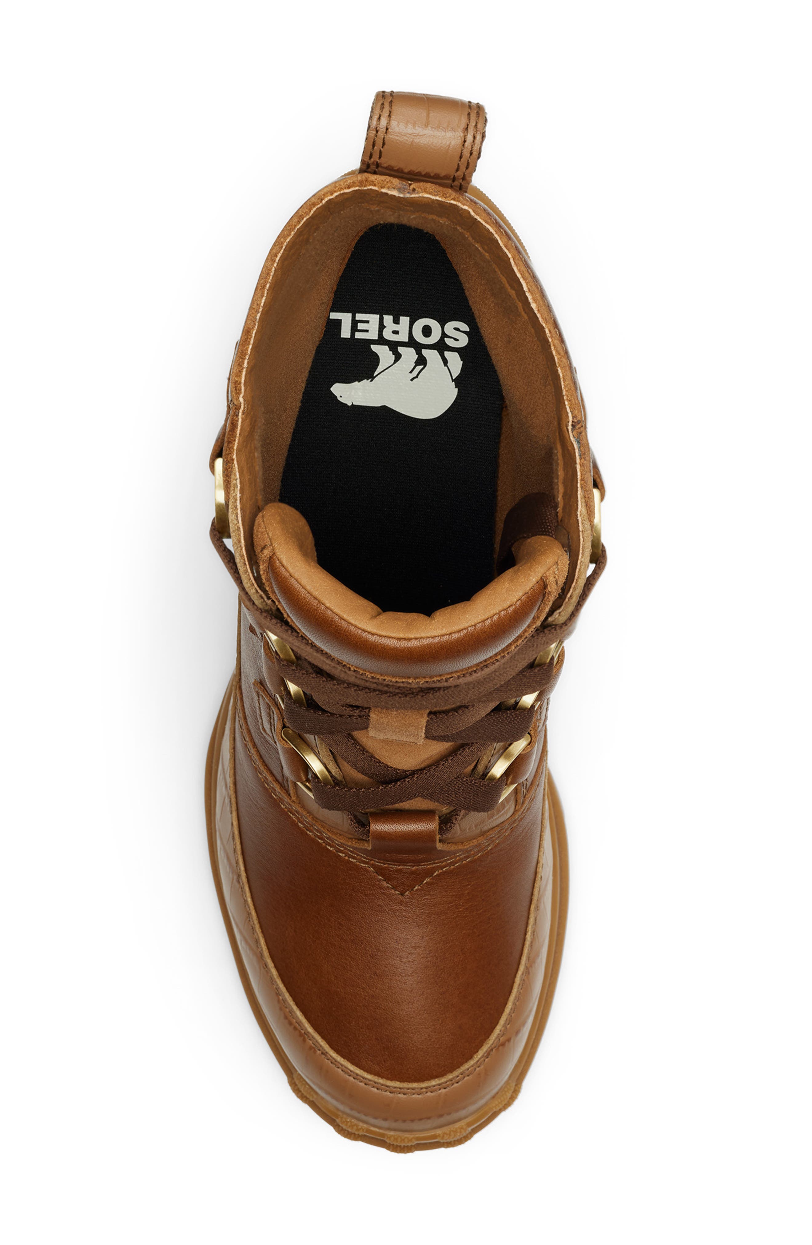 SOREL Caribou X Waterproof Lace-Up Block Heel Bootie, Alternate, color, Velvet Tan/ Tobacco