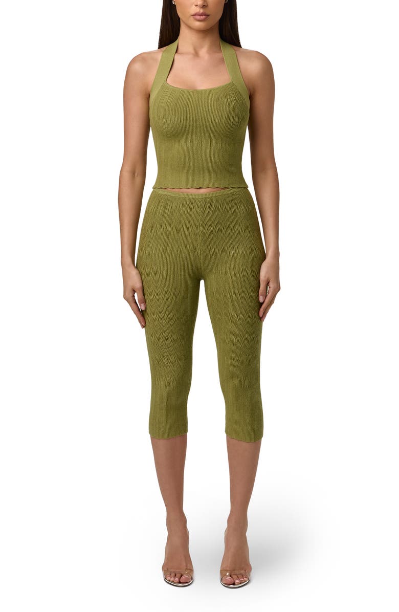 Naked Wardrobe Scallop Knit Capri Leggings, Alternate, color, Sage