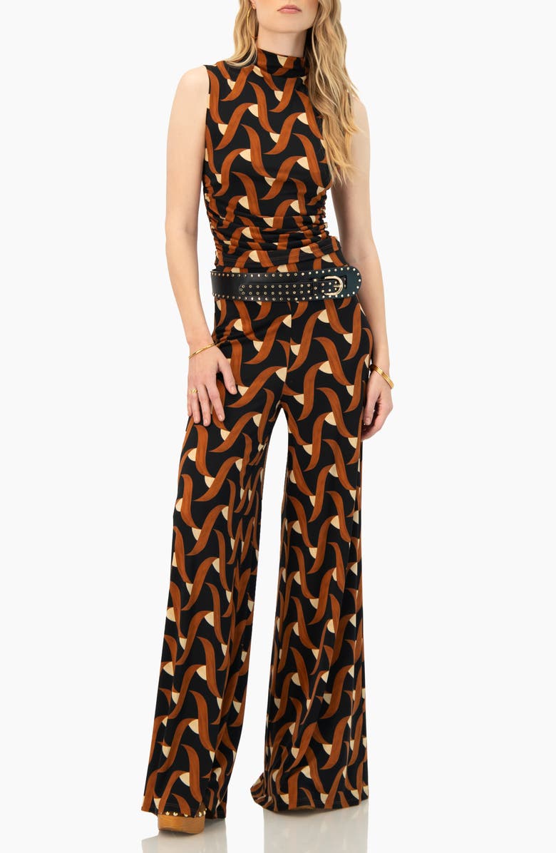 IVONNE Geometric Strech Wide Pants, Alternate, color, Multi-Brown