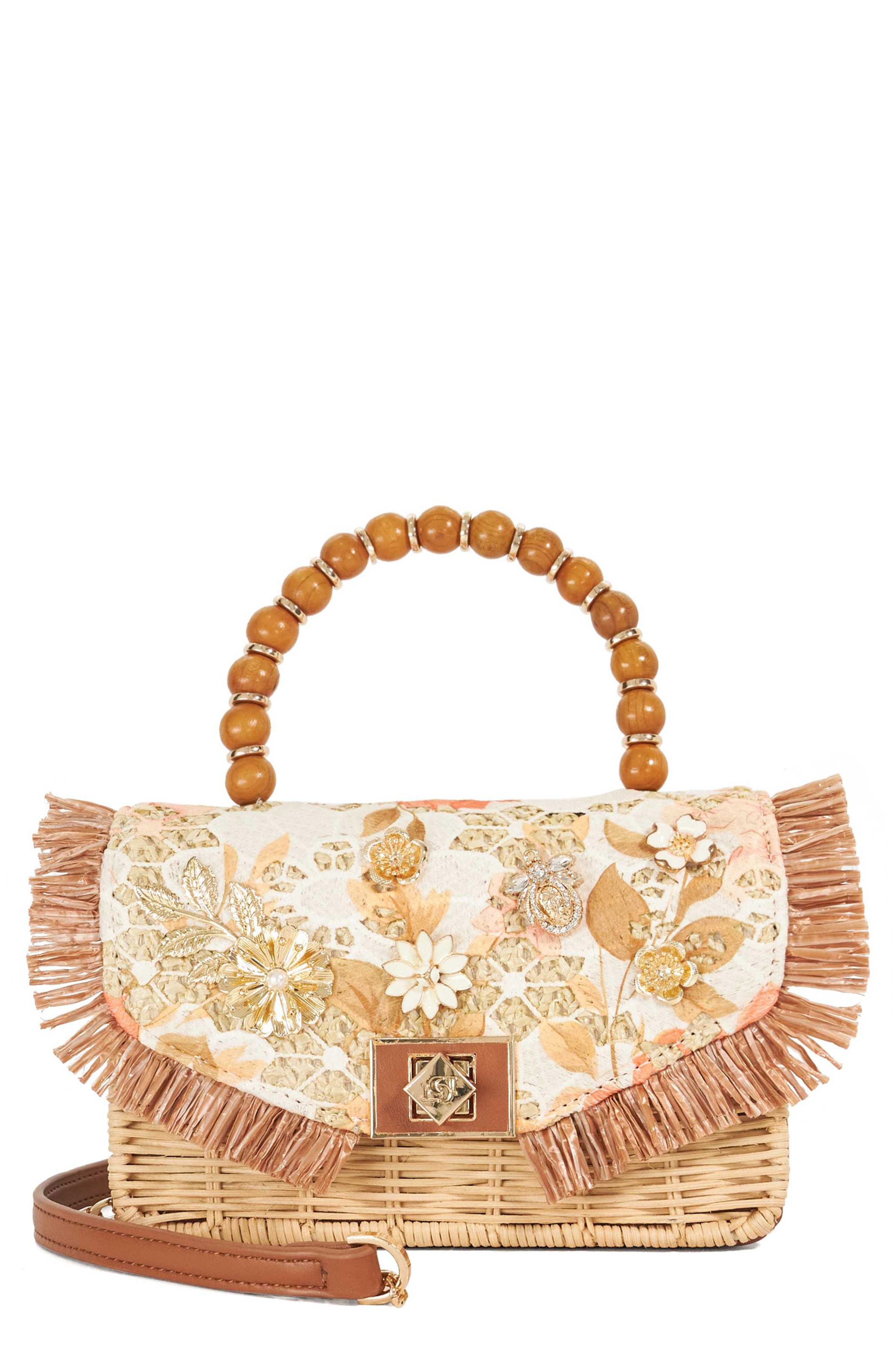 Dune London Blooms Raffia Bag, Main, color, Orange
