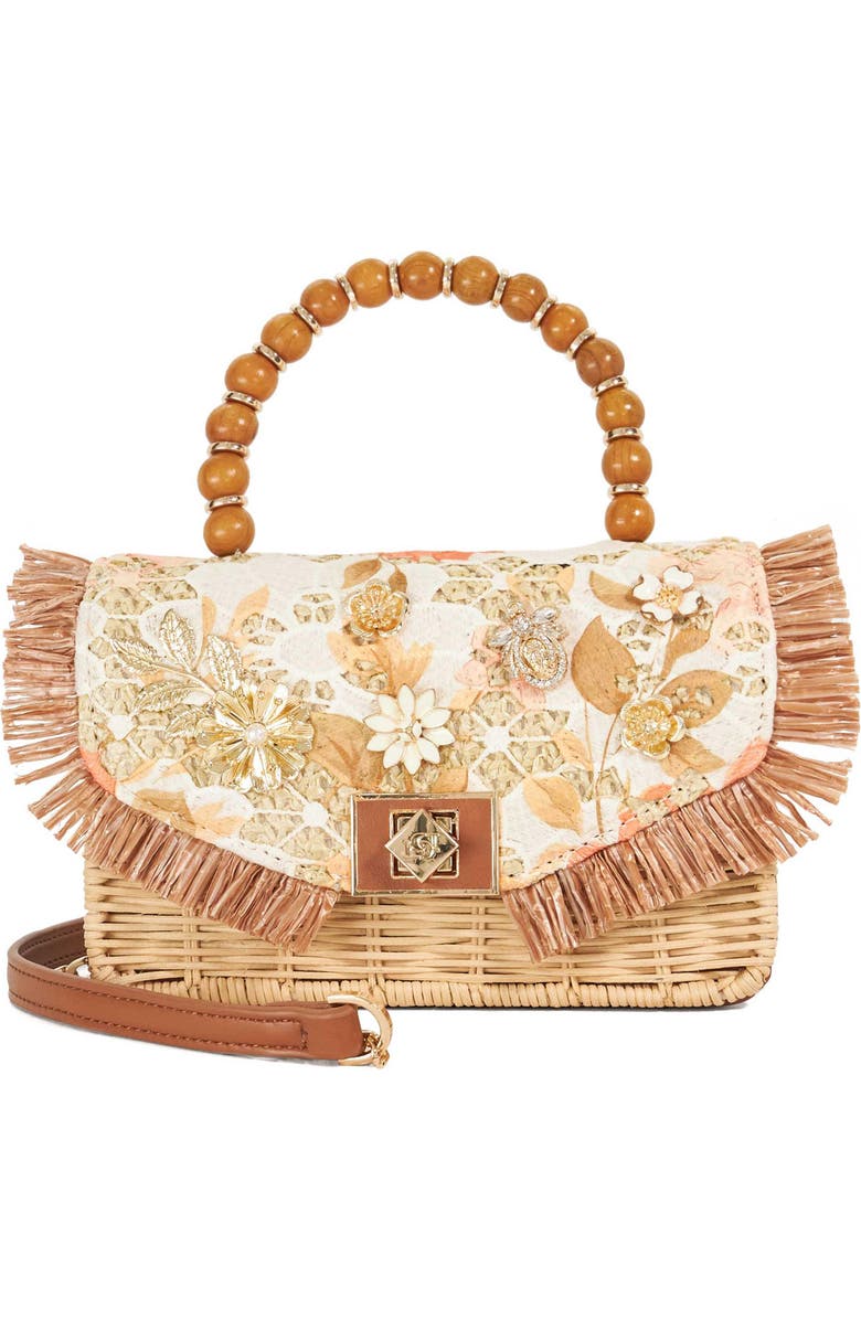 Dune London Blooms Raffia Bag, Main, color, Orange