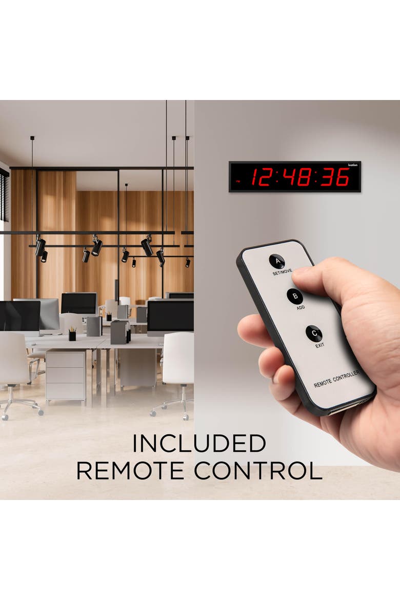 Large Digital Clock, 30 Led Wall Clock with 6-Level Brightness & Mounting Hardware, Alternate, color, Red