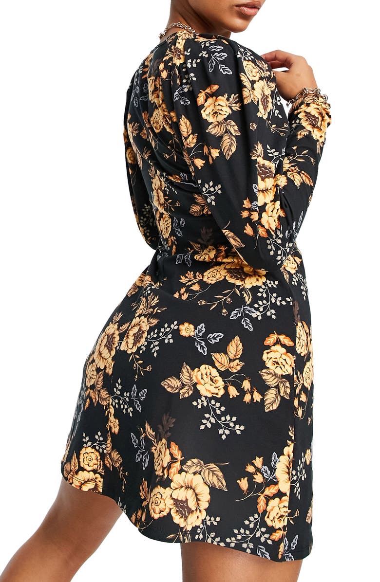 ASOS DESIGN Floral Long Sleeve Stretch Cotton Ruched Jersey Dress, Alternate, color, 