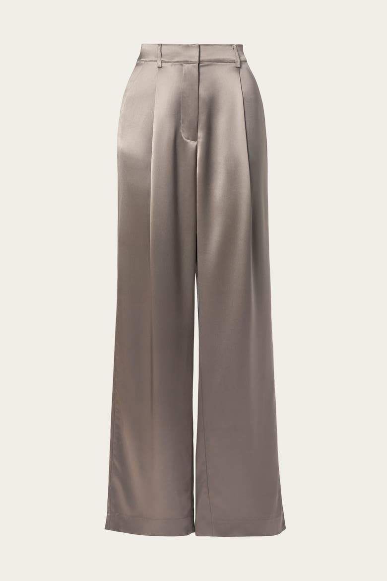 Sarah Wide-Leg Satin Pants, Alternate, color, Graphite