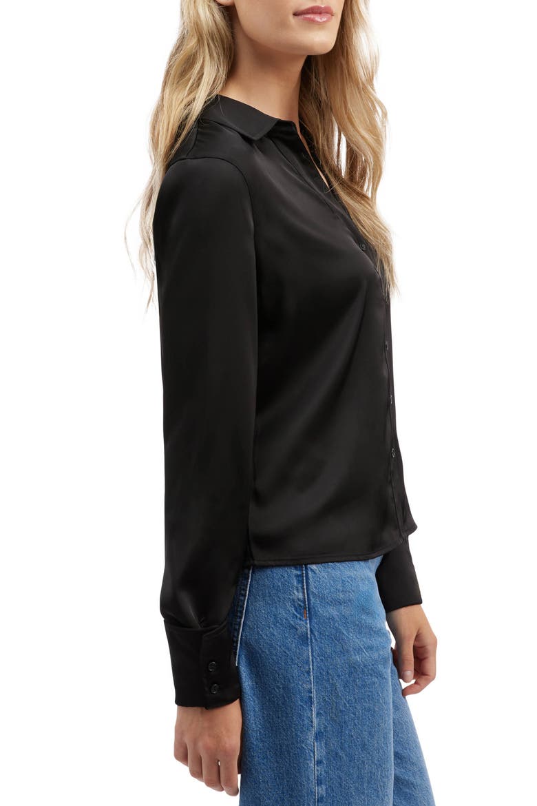 Satin Button-Up Shirt, Alternate, color, BLACK