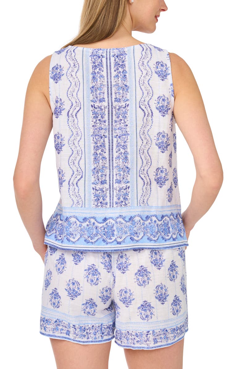 CeCe Boarder Print Tank & Shorts Set, Alternate, color, Moonlight Blue