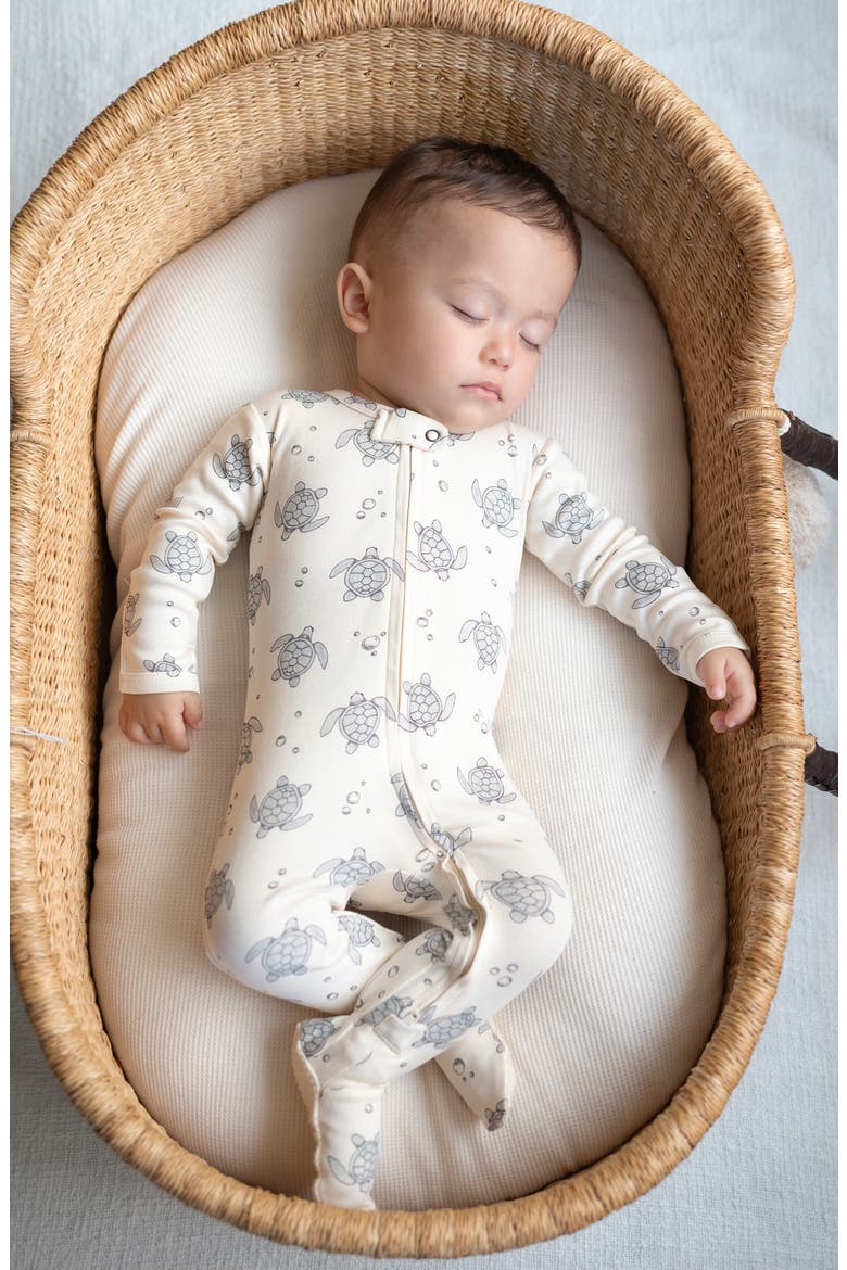Organic Cotton 2-Way Zip Footie, Alternate, color, SEA TURTLES
