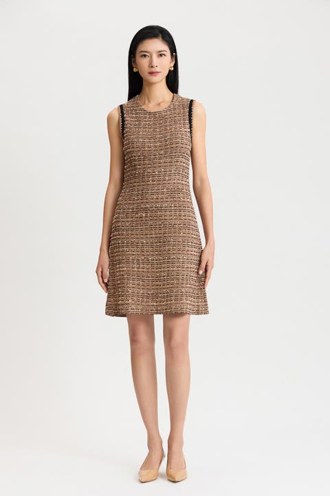 A-Line Eyelash Tweed Knit Dress